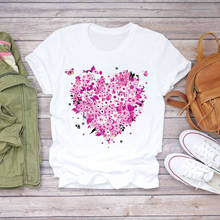 Camisetas con estampado Floral para mujer, blusa con estampado de mariposa, corazón de amor, San Valentín, playera estampada para mujer 2024 - compra barato