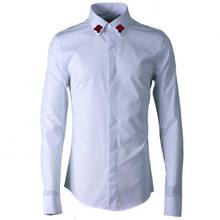 Minglu camisa masculina manga comprida bordada, camisa de luxo na cor sólida, camisa casual slim fit branca e preta, tamanhos grandes 2024 - compre barato