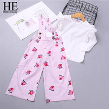 HE Hello Enjoy Girls Clothes Sets New Autumn Girl White Long-sleeve Top + Pink Printed Strap Pants Children Clothing vestidos 2024 - buy cheap