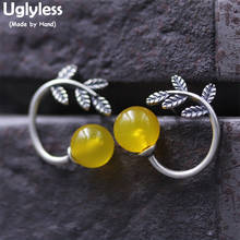 Uglyless Real S 925 Sterling Silver Brincos Handmade Leaves Studs for Women Luxury Natural Yellow Chalcadony Balls Stud Earrings 2024 - buy cheap