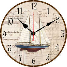 14-Inch Non-Ticking Nautical Boat Round Arabic Numeral Wooden Decorative Wall Clock Silent Theme Beach Decorative Wall Clock 2024 - buy cheap