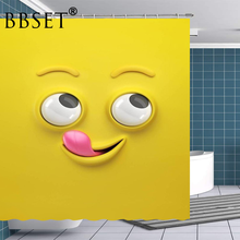 Cortina de ducha con estampado divertido de dibujos animados, visillo de ducha con estampado de Smiley amarillo, impermeable, varios tamaños, decoración de baño con 12 ganchos 2024 - compra barato
