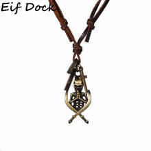 Eif Dock Gothic Punk Rock Men Skull Long Necklace Metal Skeleton Sword Cross Pendants Vintage Leather Chain Women Jewelry 2024 - buy cheap