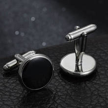 Fashionable black round Cufflinks French long sleeve shirt with studs and Cufflinks 2024 - buy cheap