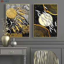 Pintura en lienzo de paisaje, póster dorado y negro, Impresión de mármol, luz de lujo, arte de pared, decoración, imágenes de pared para sala de estar 2024 - compra barato