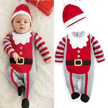 Mono rojo para bebé recién nacido, con sombrero, primavera y otoño, manga larga, ropa para niño pequeño, traje de Navidad, pelele 2024 - compra barato