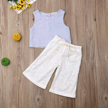 Newest Arrival Summer Toddler Kids Baby Girl Sleeveless Linen Tops Vest+Hollow Trousers Pants Soft Clothes Set for 2-6Y 2024 - buy cheap