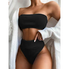 Conjunto de Bikini Bandeau de cintura alta para mujer, traje de baño brasileño de realce, ropa de playa, traje de baño 2021 2024 - compra barato