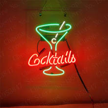 Cocktails martini presente sinais de néon tubo vidro real aberto cerveja bar pub homeroom para meninas decoração festa 14x9 2024 - compre barato