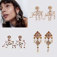 Miwens Colorful Za Rhinestone Drop Earrings Women Large Stone Metal Flower Dangle Earrings Charm Cherry Hanging Party  Jewelry 2024 - buy cheap