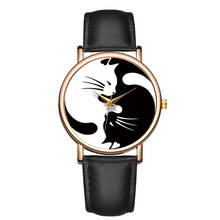 Mulheres bonito gato relógio 2020 novo estilo simples criativo relógio senhoras moda pulseira de couro relógio de quartzo casal presente saat montre femme 2024 - compre barato