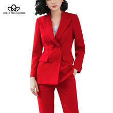 Blazer feminino para escritório, conjunto com duas peças, blazer feminino de alta qualidade, vermelho, rosa, azul, novo, 2019 2024 - compre barato