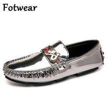Fotwear Men Loafers Silver Black Mens Driving Loafers Big Size Moccasins Male Fashion Slip On Flats Casual Leather Boat Shoes 2024 - buy cheap