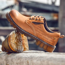 Sapato masculino de couro legítimo para caminhada, calçado casual com cadarço e cabedal retrô de alta qualidade para homens, primavera e outono 2024 - compre barato