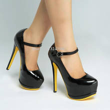 Черные туфли из лакированной кожи на платформе с каблуком-шпилькой; женские пикантные разноцветные офисные туфли с пряжкой на щиколотке; модные женские туфли-лодочки 2024 - купить недорого