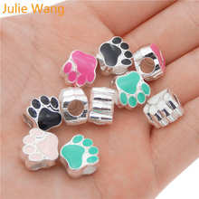Julie Wang 10PCS Enamel Paw Print Beads Pet Dog Cat Zinc Alloy Spacer Beads European Necklace Bracelet Jewelry Making Accessory 2024 - buy cheap