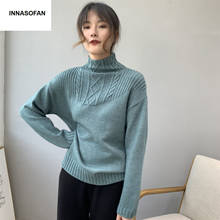 INNASOFAN knit sweater Women Autumn Spring long-sleeved sweater Euro-American fashion chic elegant high neck solid color sweater 2024 - buy cheap