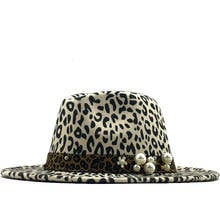 winter Leopard Print Wool Felt Jazz Fedora Hats With Belt Buckle Men Women Wide Brim Trilby Panama Party Formal Top Hat 2024 - buy cheap