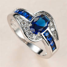 Luxury Male Female Blue Crystal Stone Ring Charm Silver Color Wedding Rings For Women Promise Bride Oval Zircon Engagement Ring 2024 - buy cheap