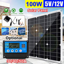 Painel solar de 100w com usb duplo e 18v, placa de energia, carregador de bateria solar com carregador de 40a, controle solar para acampamento ao ar livre 2024 - compre barato