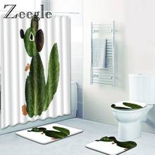 Zeegle Printed Animal Bath Mat Set Waterproof Shower Curtain Pedestal Rug Lid Toilet Cover Non-slip Toilet Foot Rug Floor Mat 2024 - buy cheap
