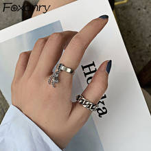 Foxanry Vintage Punk 925 Stamp Rings for Women Couples New Trends Simple Chain Tassel Geometric Party Jewelry Gifts 2024 - buy cheap
