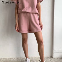 Yiyiyouni verão cintura alta em linha reta shorts feminino casual solto na altura do joelho shorts de algodão sólido largo perna shorts harajuku 2024 - compre barato