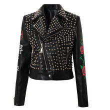 2XL 3XL Slim Rivet Motorcycle Leather Jackets Punk Style fashion PU Leather Jacket Spring New Female Rose Pattern Coat y1102 2024 - buy cheap