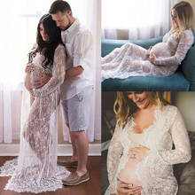 Summer Pregnant Lace Dress Gown Photography Prop See Through Dress Women Front Split Long Maxi Maternity Black&White Lace Dress 2024 - buy cheap