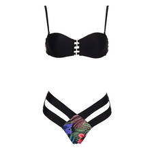 Andzhelika sexy preto bandeau biquíni feminino maiô bandagem bikini conjunto cintura baixa duas peças roupa de banho 2021 praia fatos de banho 2024 - compre barato