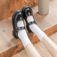 Sapatos mary jane de couro artificial e fivela, calçados femininos casuais, de plataforma, vintage, para estudantes, faculdade 2024 - compre barato