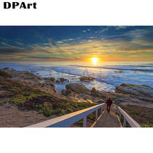 Pintura con diamantes 5D, bordado con diamantes de imitación cuadrados/redondos, paisaje de puesta de sol y playa, punto de cruz, regalo, A089 2024 - compra barato