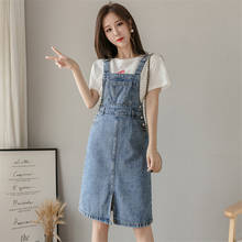 Estilo preppy verão denim sundress mulheres sem mangas suspensórios vestidos feminino estilo coreano jeans vestido 2024 - compre barato