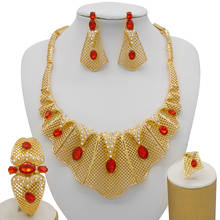 Fine Bridal Jewelry Set Nigerian Wedding Dubai Gold Jewelry Sets For Women African Big Red Stone Necklace Earrings Jewellery 2024 - buy cheap