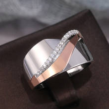 Женское винтажное обручальное кольцо, обручальное кольцо цвета розового золота и серебра с белым кристаллом и геометрическим узором 2024 - купить недорого