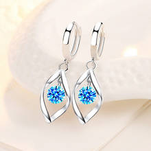 Pendientes de gota de circonita de cristal para mujer, aretes colgantes de piedra redonda, Color plateado, azul, rosa y blanco 2024 - compra barato