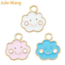 Julie Wang 6PCS Enamel Cartoon Clouds Charm Smiling Alloy Gold Tone Necklace Bracelet Earrings Jewelry Making Accessory 2024 - buy cheap
