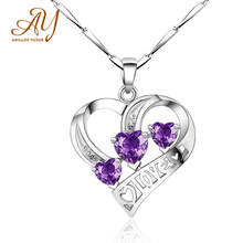 Hot Sale 925 Silver Crystal Heart Necklace Pendant For Women Blue Romantic CZ Silver Chain Pendant Necklaces Wedding Jewelry 2024 - buy cheap