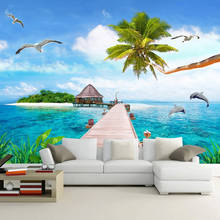 Papel tapiz fotográfico 3D personalizado, Mural 3D de gaviota, árbol de coco, paisaje marino, decoración de pared para sala de estar, dormitorio, pintura de lona impermeable 2024 - compra barato