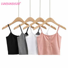 LUNDUNSHIJIA 2021 Summer New Fashion Sexy Women Crop Tops Sleeveless Buttons Solid Ribbed Cotton Short Style Camis 2024 - buy cheap