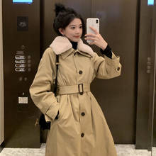 Long Trench Coat Windbreaker Winter Plus Padded Warm Coat Lady Elegant Single-breasted black Khaki Casual Outerwear With Belt 2024 - buy cheap