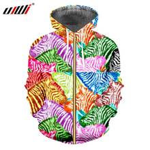 UJWI Zipper Hoodies Man New Personality 3D Printed Funny Zebra Colorful Big Size Unisex Zip Hooded Sweatshirts 2024 - buy cheap