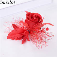 Imixlot-Pinzas para el pelo de red para mujer, accesorio para el cabello con plumas de flores rosas Retro con abalorios, decoración elegante para fiesta de boda, novedad 2024 - compra barato