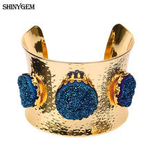 ShinyGem-brazaletes de cristal brillante Natural para mujer, pulseras con dijes, brazalete ancho chapado en oro, minerales exagerados, gemas Geode 2024 - compra barato