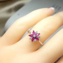 Luxurious big Row geometry Natural red ruby Ring Natural gemstone Ring S925 sterling silver women party girl gift Jewelry 2024 - buy cheap