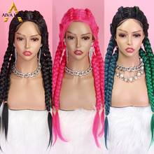 Blue Green Heat Resistant Synthetic Wig Hot Pink Box Braid Wig AIVA Full Machine Cosplay Synthetic Braided Wigs For Black Women 2024 - buy cheap