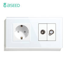 BSEED EU Standard Wall Socket With TV ST Power Outlets Crystal Glass Panel White Black Golden 2024 - buy cheap