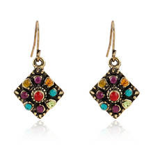 Vintage Mix Color Square Rhinestone Dangle Earring For Women Bohemian Tribal Metal Floral Long Earrings Pendientes Jewelry 2024 - buy cheap