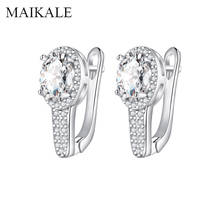 MAIKALE Classic Round Cubic Zirconia Earrings for Women Silver Color Plated Shiny Small Earrings New Fashion Jewelry Charm Gifts 2024 - buy cheap