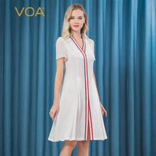 Vestido branco jacquard voa seda 22m/m, feminino, manga curta georgette, justa com botões 2024 - compre barato